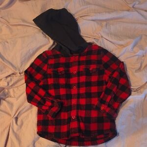 Wonder Nation Red and Black Plaid Button Down Hoodie